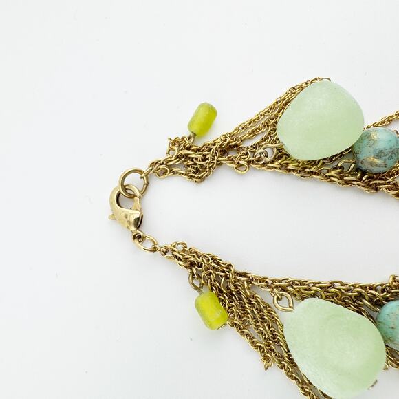 Vintage Boho Gold Chain Bracelet with Green Aventurine Turquoise Beads - Picture 8 of 9